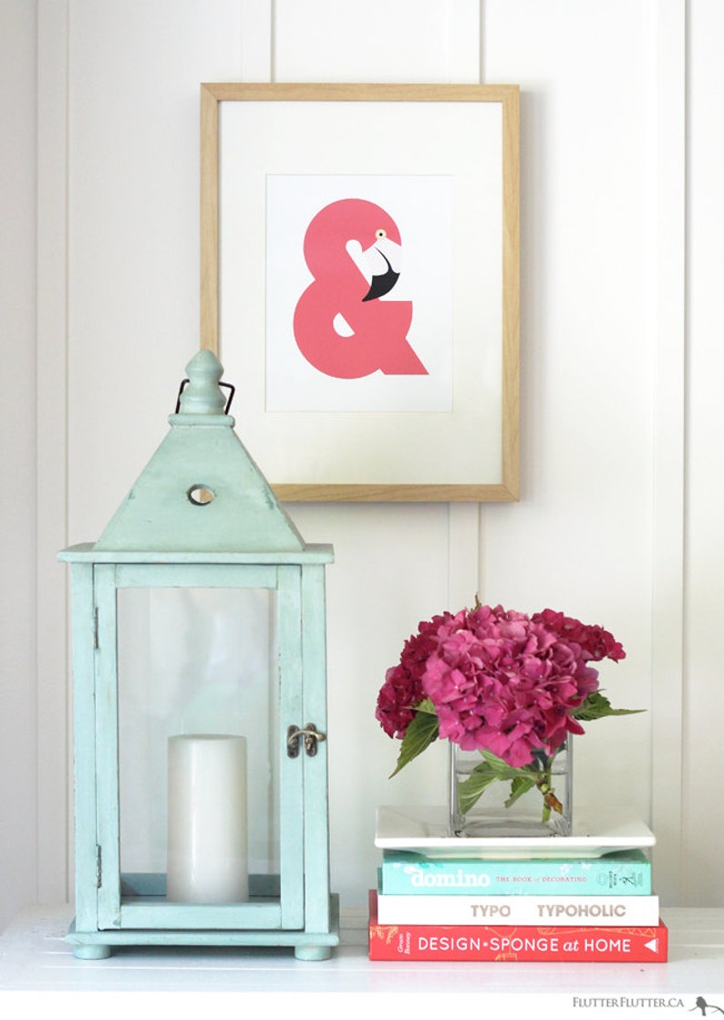 FLAMINGO AMPERSAND Art Print is a modern animal illustration and typographic art print, a modern design in hot pink. image 4
