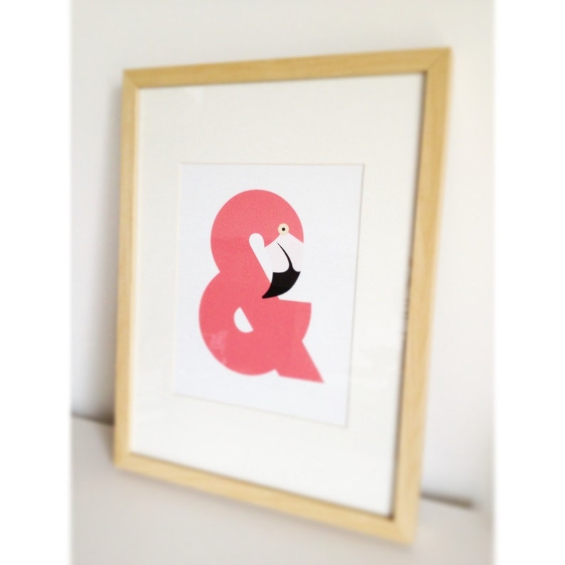 FLAMINGO AMPERSAND Art Print is a modern animal illustration and typographic art print, a modern design in hot pink. image 5