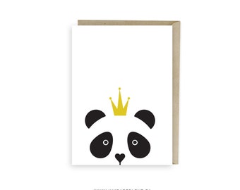 Panda Card, Panda Bear Birthday Gift, Cute Greeting Card, Animal Notecard for Boys Girls Kids, Black White Spots