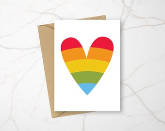 RAINBOW HEART CARD, Pride Card, Love Card, Valentines Day Card, Heart Card, Greeting Card with a Heart, Blank Card
