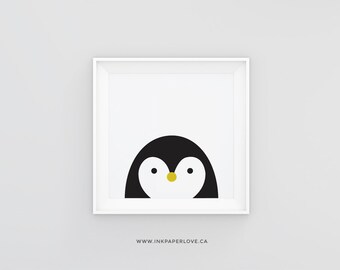 PENGUIN Art Print, a modern minimal illustration, decor for a modern kids room.