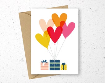 Cartão de feliz aniversário, balões de coração, cartão de chá de bebê, cartão de dia dos namorados, eu te amo, cartão para ela, cartão de festa de aniversário.