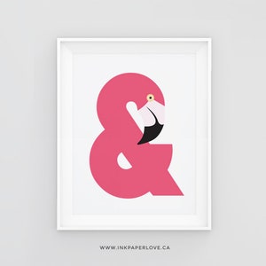 FLAMINGO AMPERSAND Art Print is a modern animal illustration and typographic art print, a modern design in hot pink. image 2