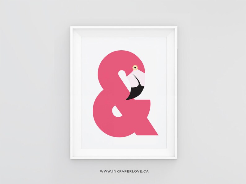 FLAMINGO AMPERSAND Art Print is a modern animal illustration and typographic art print, a modern design in hot pink. image 2