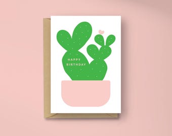 Cartão de Feliz Aniversário com Cacto para Amantes de Plantas Suculentas