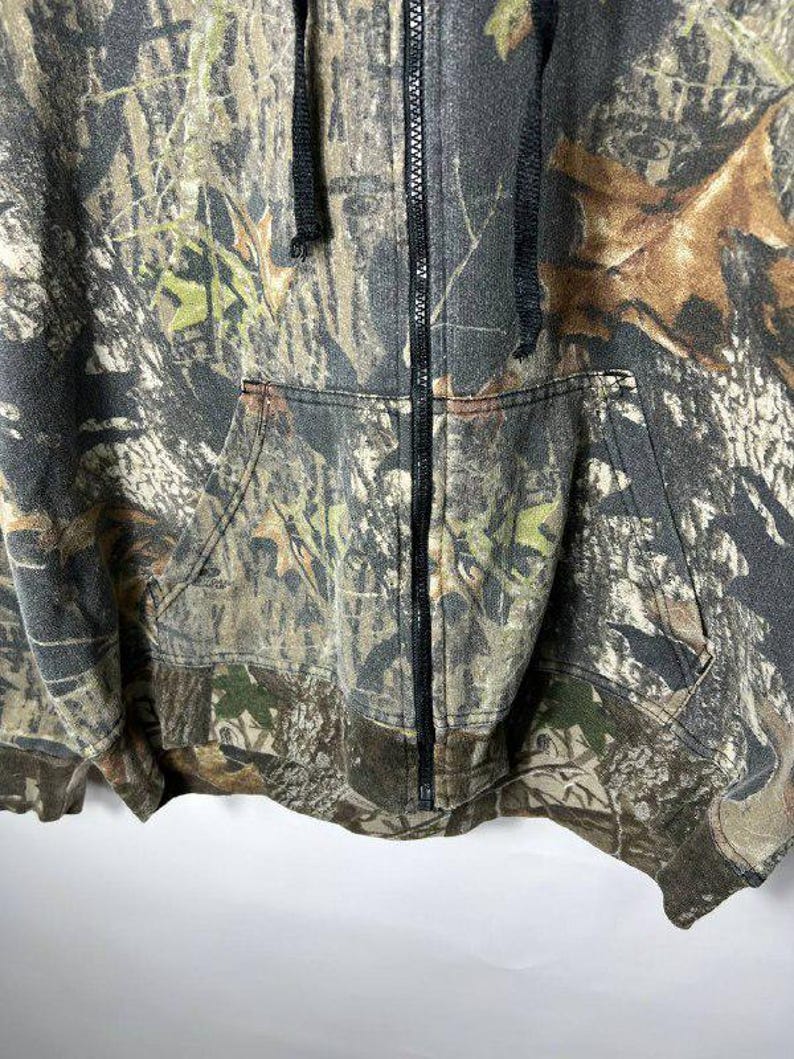 Sudadera con capucha y cremallera estilo streetwear vintage de los 90 con estampado de camuflaje Realtree y Mossy Oak, talla L. imagen 4
