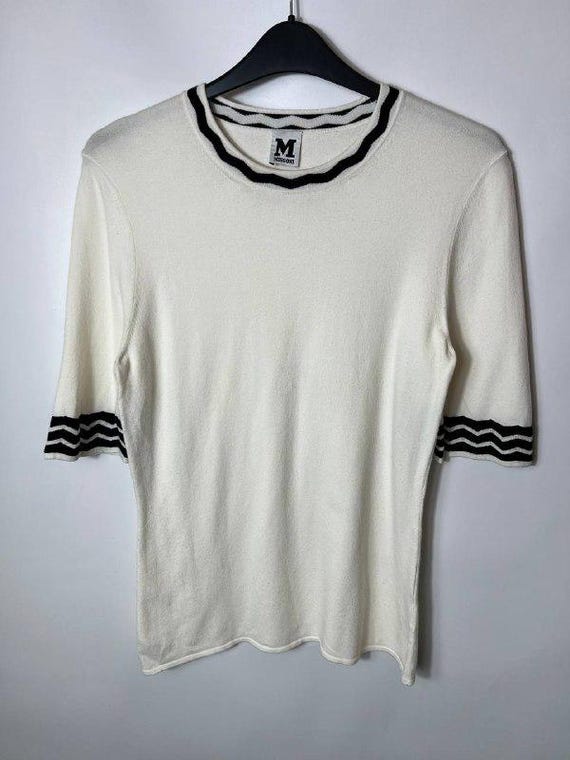 Missoni, Vintage Luxury MISSONI Black Wavy Detail Trim Short Sleeve Designer Top Size S
