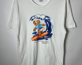 T-shirt vintage streetwear Y2K Polo Ralph Lauren Surf Bear, taille M