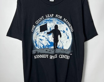 Vintage 90er Jahre Kennedy Space Center Astronauten-T-Shirt mit Mond- und Erdmotiv, Größe L, Einzelnaht