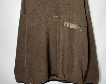 Vintage, seltenes Nike-Fleece-Sweatshirt aus den 90er-Jahren mit Center Swoosh, Oversized-Design, braun, Größe L