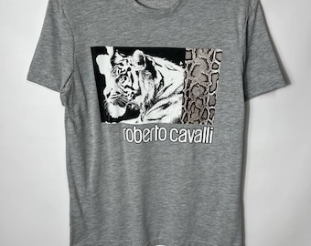 T-shirt vintage streetwear de luxe Roberto Cavalli Tiger, taille M