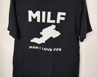 Vintage Y2k Adult MILF HUNTER SEXY Logo Milf Man I Love Fife Funny Tee