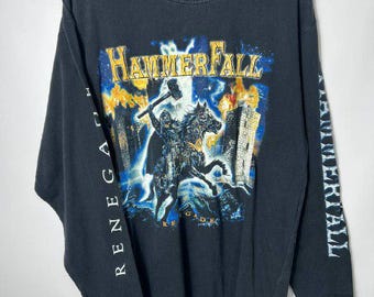 T-shirt vintage streetwear Hammerfall Renegade à manches longues, taille L, groupe rock Hammerfall.