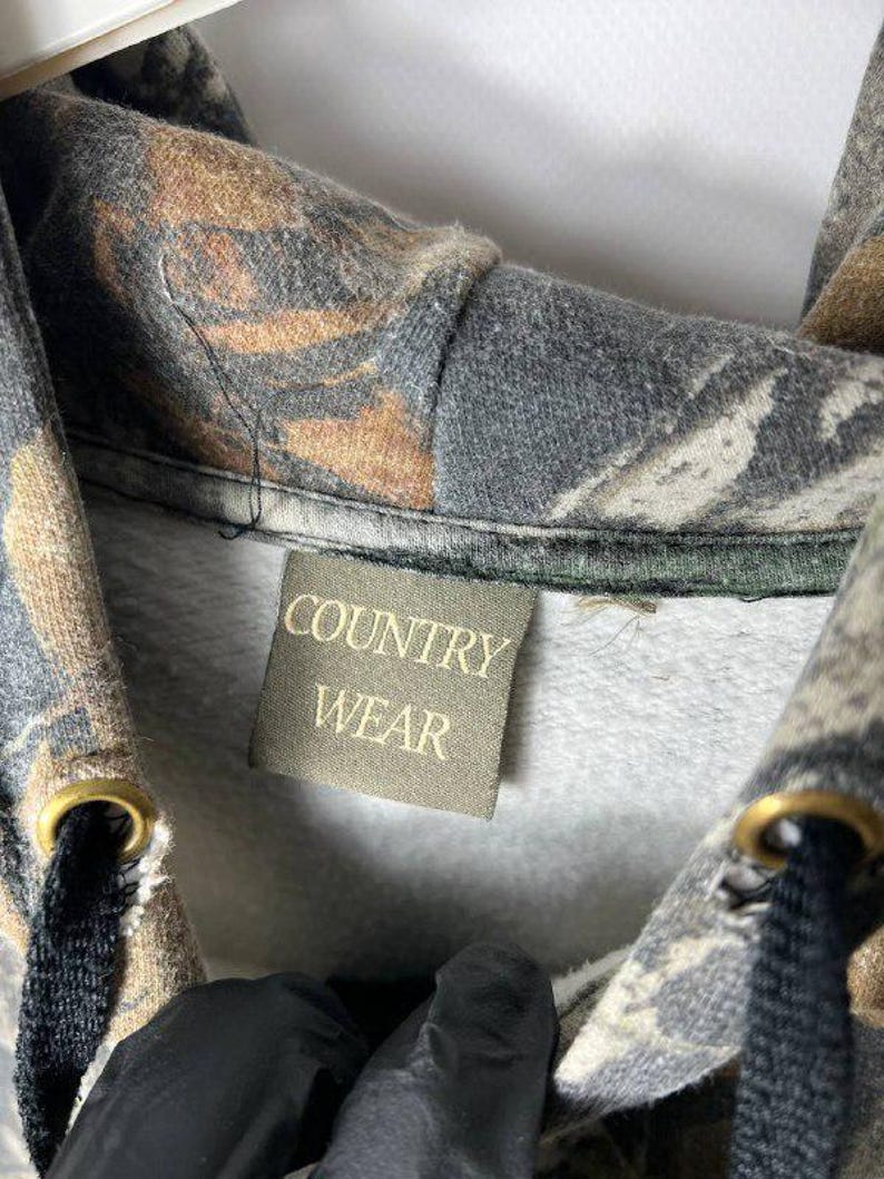 Sudadera con capucha y cremallera estilo streetwear vintage de los 90 con estampado de camuflaje Realtree y Mossy Oak, talla L. imagen 5