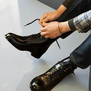 Handmade Mens Black Cap Toe Lace Up High Ankle Business Leather Dress Boots