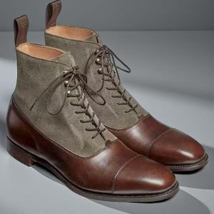 Handmade Men Lace Up Gray & Brown Ankle Boot Suede Leather Boots, Men Shoes