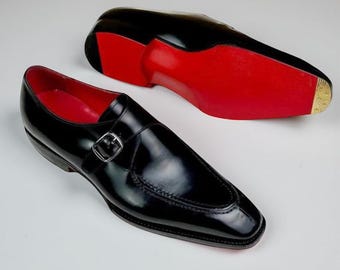 Vintage 90s Muro Welt 6632 Black Leather Bulldog Toe Monk Strap