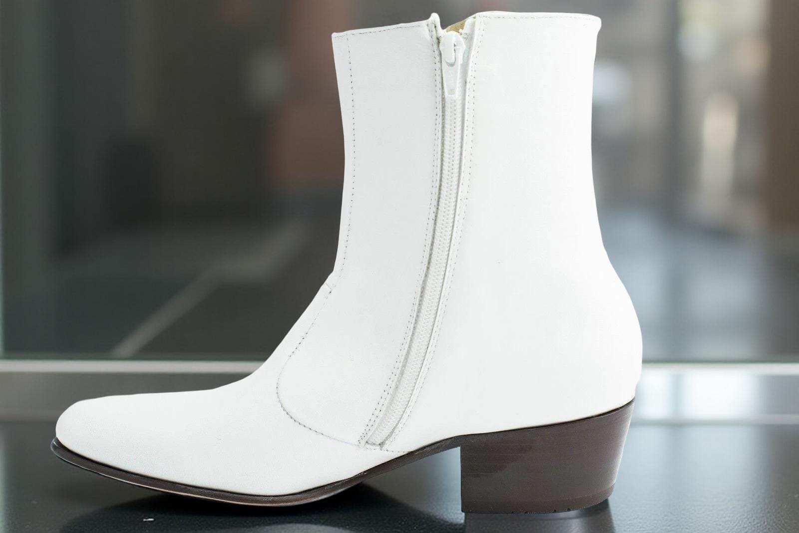 Mens White Leather Dress Boots - Etsy
