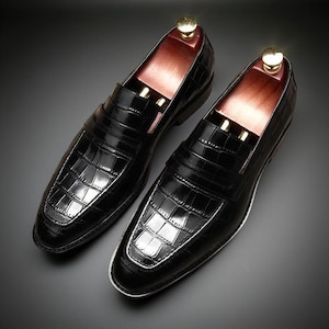 Mens Leather Shoes Pattern Pointy Toe Slip On Dress Party Work Wedding