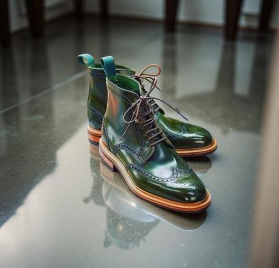 Handmade Men's Mustard Green Leather Lace up Ankle Dress Boots - Etsy