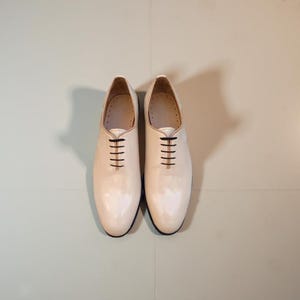 Handmade Shoes Men Cream Color Oxford Leather Shoe Formal Lace Up Dress Shoe