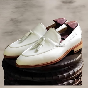 Handmade white leather oxford shoes for men