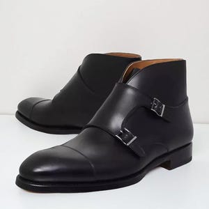 Handmade Men Black Boots, Double Monk Strap Boot, Men Leather Boots