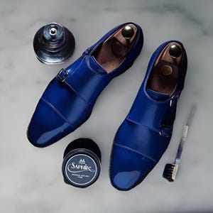 handmade blue leather oxford shoes for men