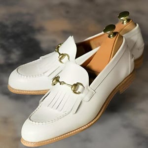 handmade white leather oxford  shoes for men