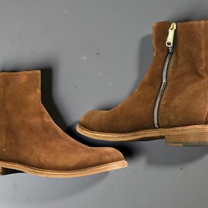 Handmade Men&#39;s Brown Suede Leather Side Zipper Ankle High Fashion Boots For Men