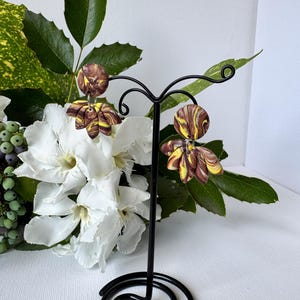 Brown-Yellow Floral Earrings – Handmade Petal Design in Polymer Clay