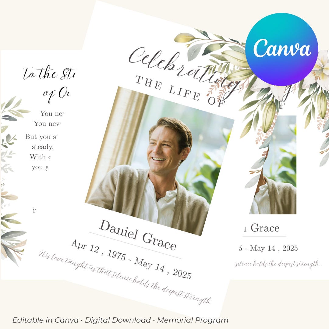 Editable Funeral Program Canva Template – Celebration of Life ...