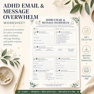 ADHD Email Overwhelm Worksheet, Message and Inbox Reset, Reply Planner, Executive Function Printable PDF