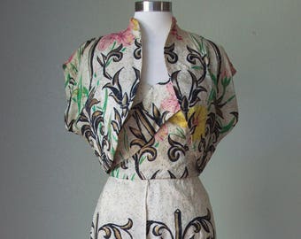 Rare Early 50s Tiana Pittelle Hawaiian Dress with Shelf Bust / 50s Hawaiian Dress / Hourglass Bombshell / Small
