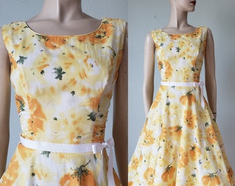 1950s Marcel of Miami Cotton Summer Dress with Ruching and Rhinestones / 50s Summer Dress / 50s Sun Dress / Small 26" waist