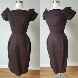 1960s Sculptural Hourglass Silk Satin Bombshell Cocktail Dress / 60s Wiggle Dress / 60s Party Dress / Small 27 Waist