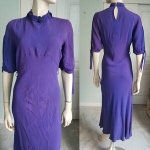 1930s Rayon Gown with Split Tie Sleeves  / 30s Dress / AS IS / Small