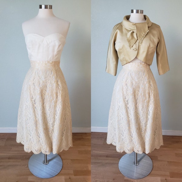 1950s Suzy Perette AS IS Strapless Lace Dress / 50s Party Dress / 50s Dinner Dress / Lace Dress / Small 27" waist