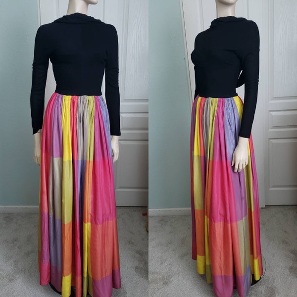 Rare label 1940s Marusia Original Crepe and Taffeta Gown  / Hollywood Costume Designer  / 40s Rayon Gown / Extra Small 23 Waist