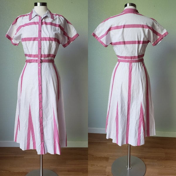 1940s Casual Cotton Day Dress / 40s Dress / 1940s Dress / 40s Day Dress / Cotton Dress / Fashioned by Claire Tiffany / Small 26 Waist