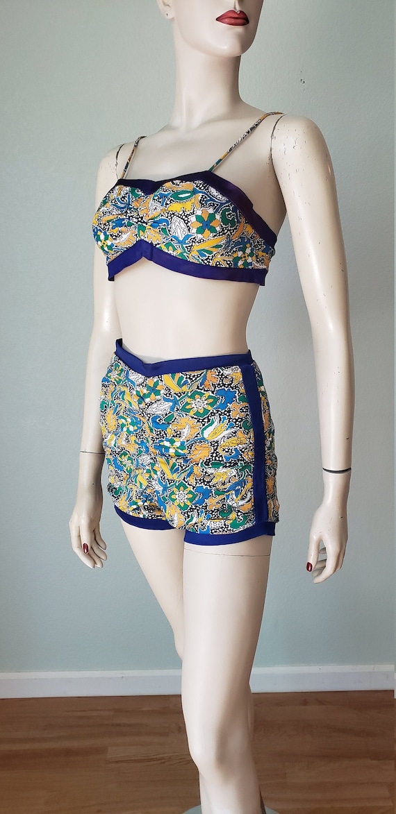 1940s Rayon Two Piece Swimsuit Bathing Suit / 40s