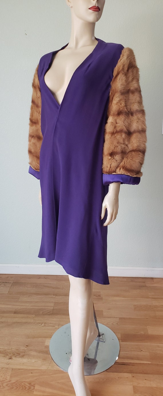 EXCELLENT 1930s 40s Tissue Wool Crepe and Fur / O… - image 9