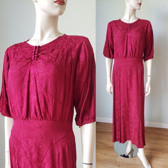 1930s Silk Crepe Damask Deco Design Dressy Dress /