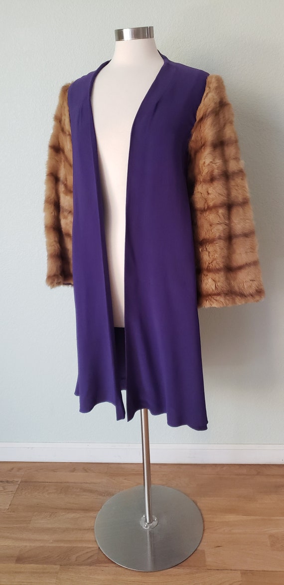 EXCELLENT 1930s 40s Tissue Wool Crepe and Fur / O… - image 3