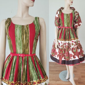 1950s-60s Cotton Dress and Shawl Set / 1950s Summer Dress / 1950s Sundress / Floral and Stripes Print / Small 25 Waist image 10