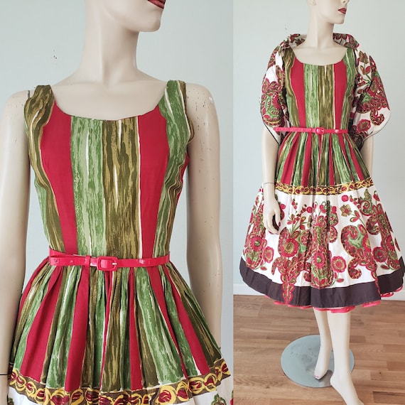 1950s-60s Cotton Dress and Shawl Set / 1950s Summ… - image 10