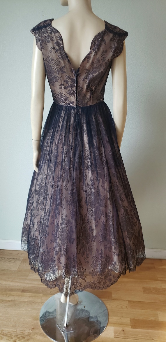 1950s FINE Silk Chantilly Lace Party Dress / 50s … - image 4