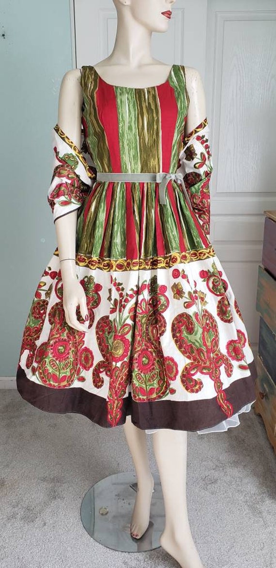 1950s-60s Cotton Dress and Shawl Set / 1950s Summ… - image 6