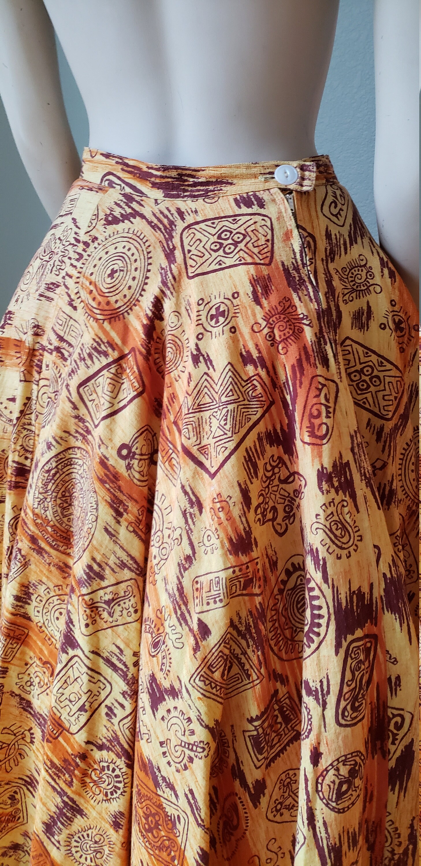 1950s Maya de Mexico Novelty Cotton Circle Skirt / Mayan Aztec | Etsy
