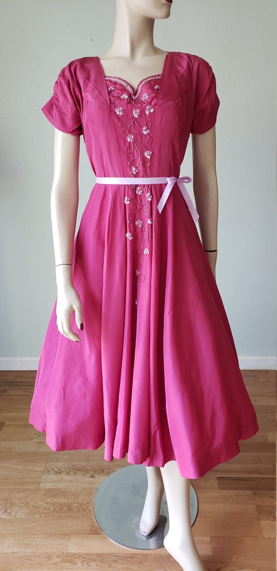 1940s Plum Berry Rayon Taffeta Party Dress / Flow… - image 2